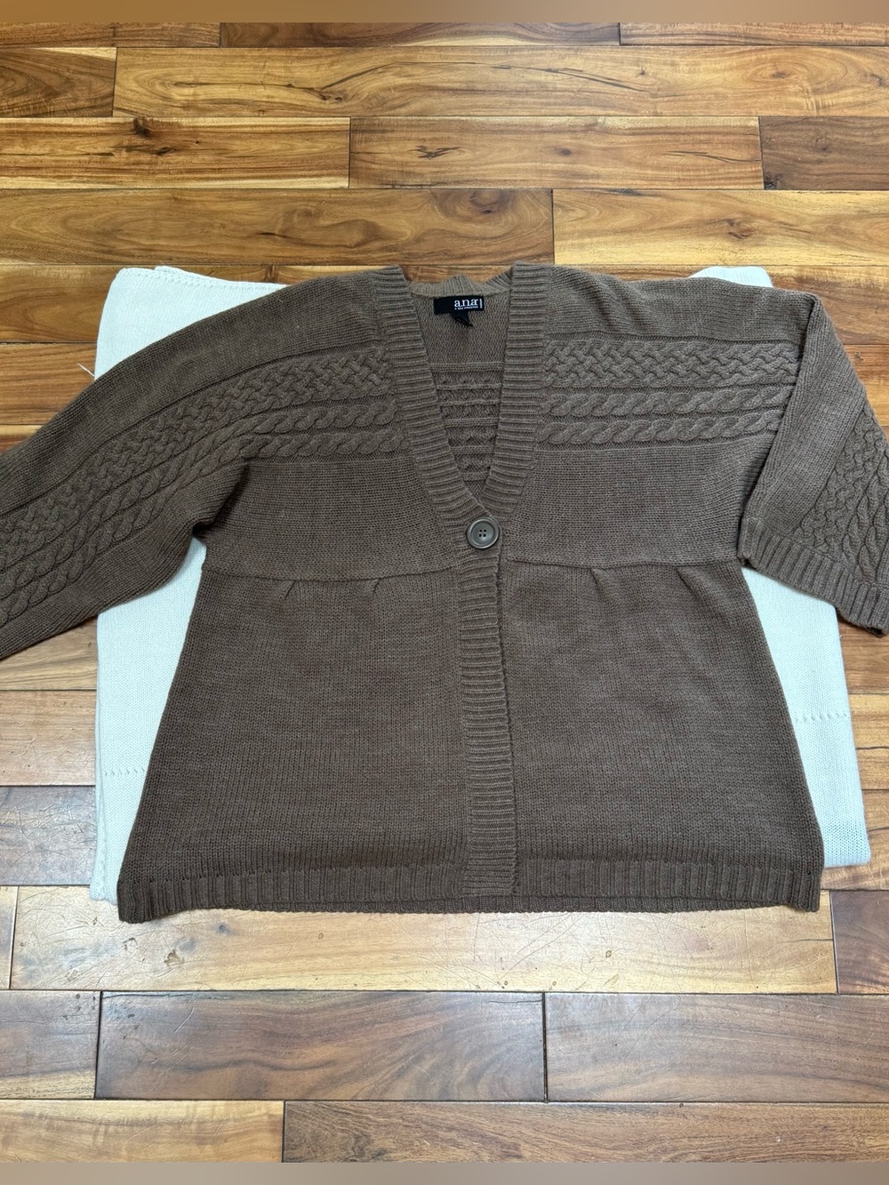 A.N.A Brown Cable-Knit V-Neck Button-Front Cardigan